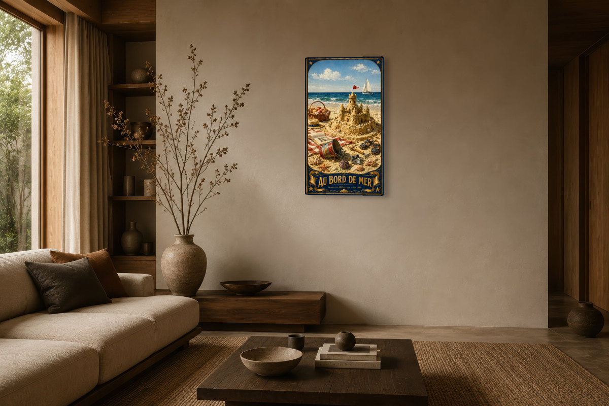 V03-05, Affiche vintage enfance - Au Bord de Mer