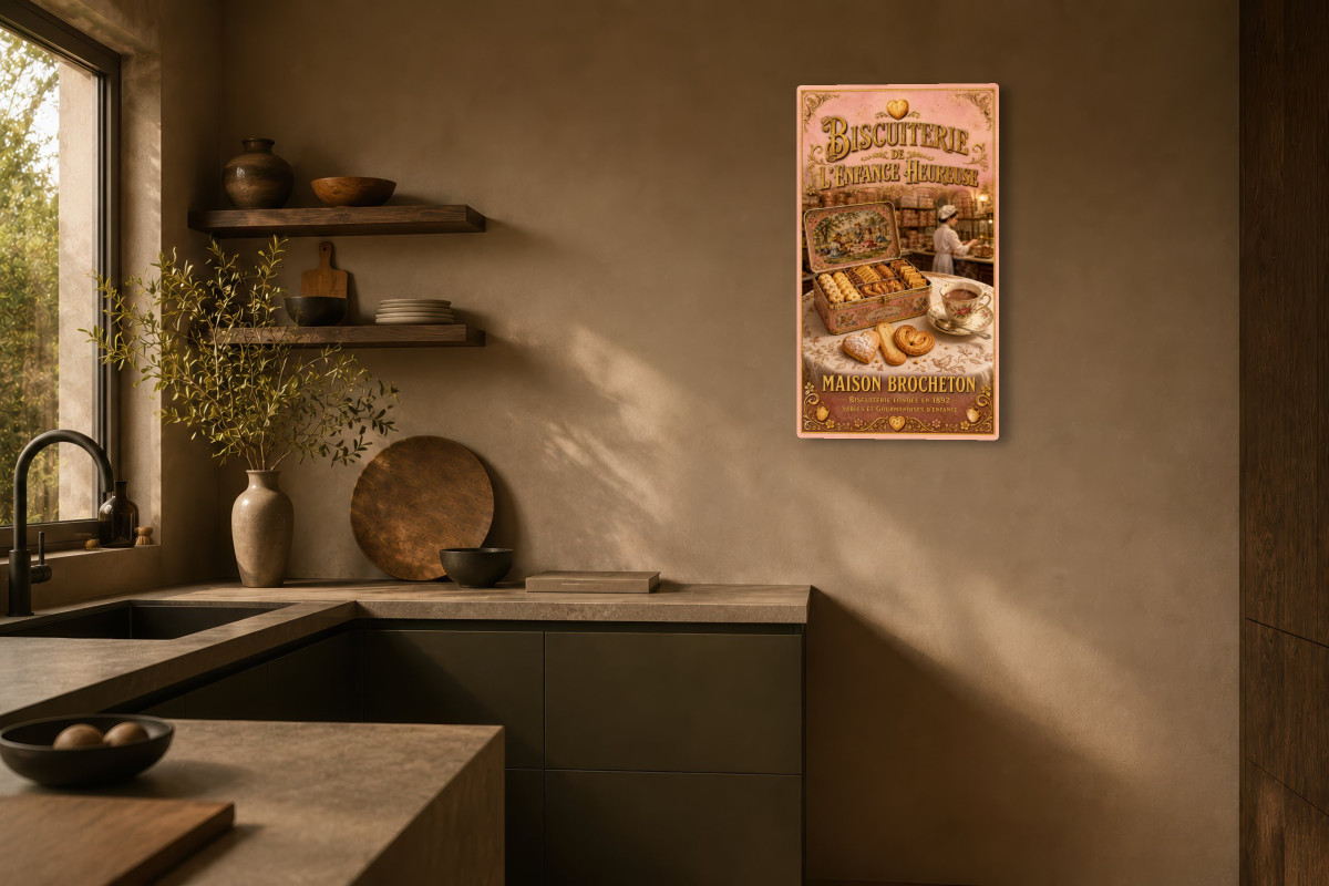 V03-07, Affiche vintage goûter - Biscuiterie de l’Enfance Heureuse