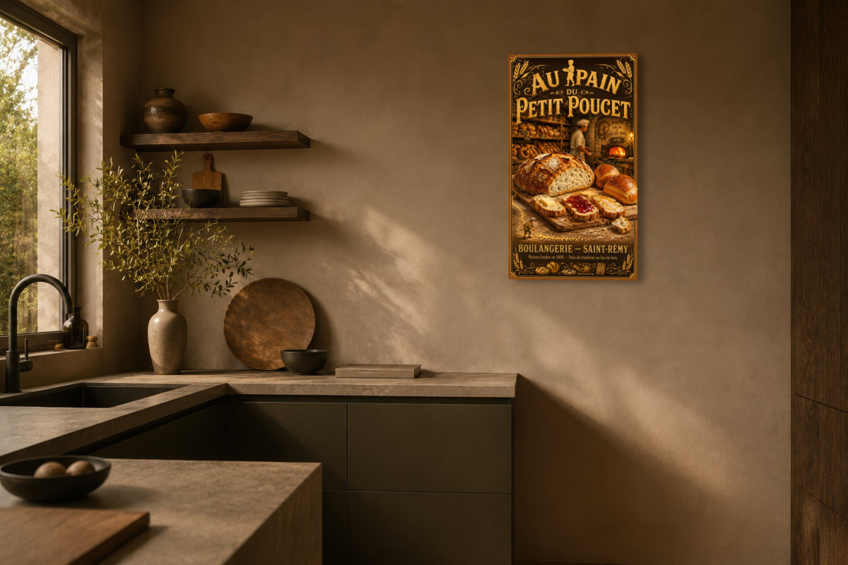 V03-07, Affiche vintage goûter - Au Pain du Petit Poucet