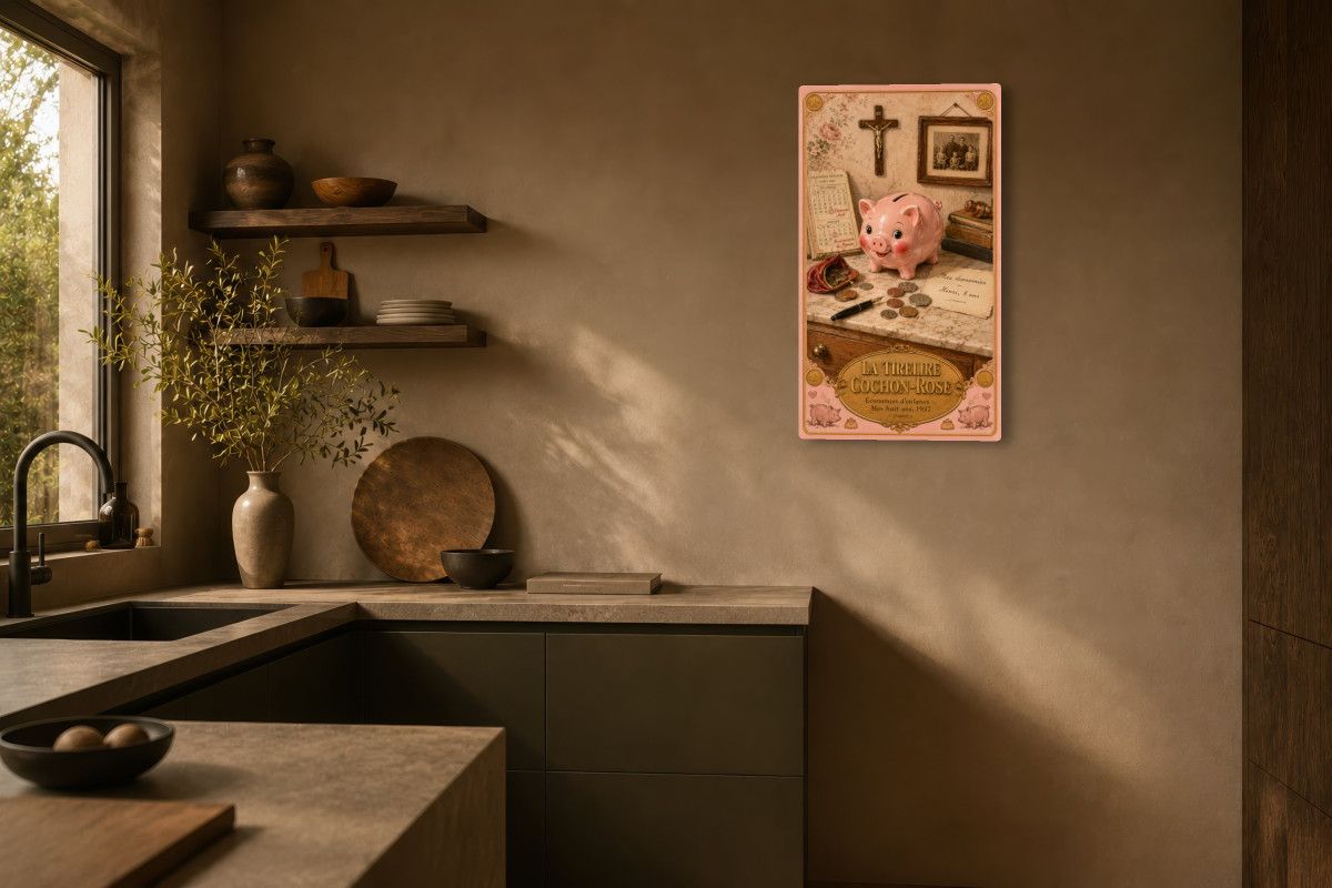 V03-07, Affiche vintage enfance - La Tirelire Cochon-Rose