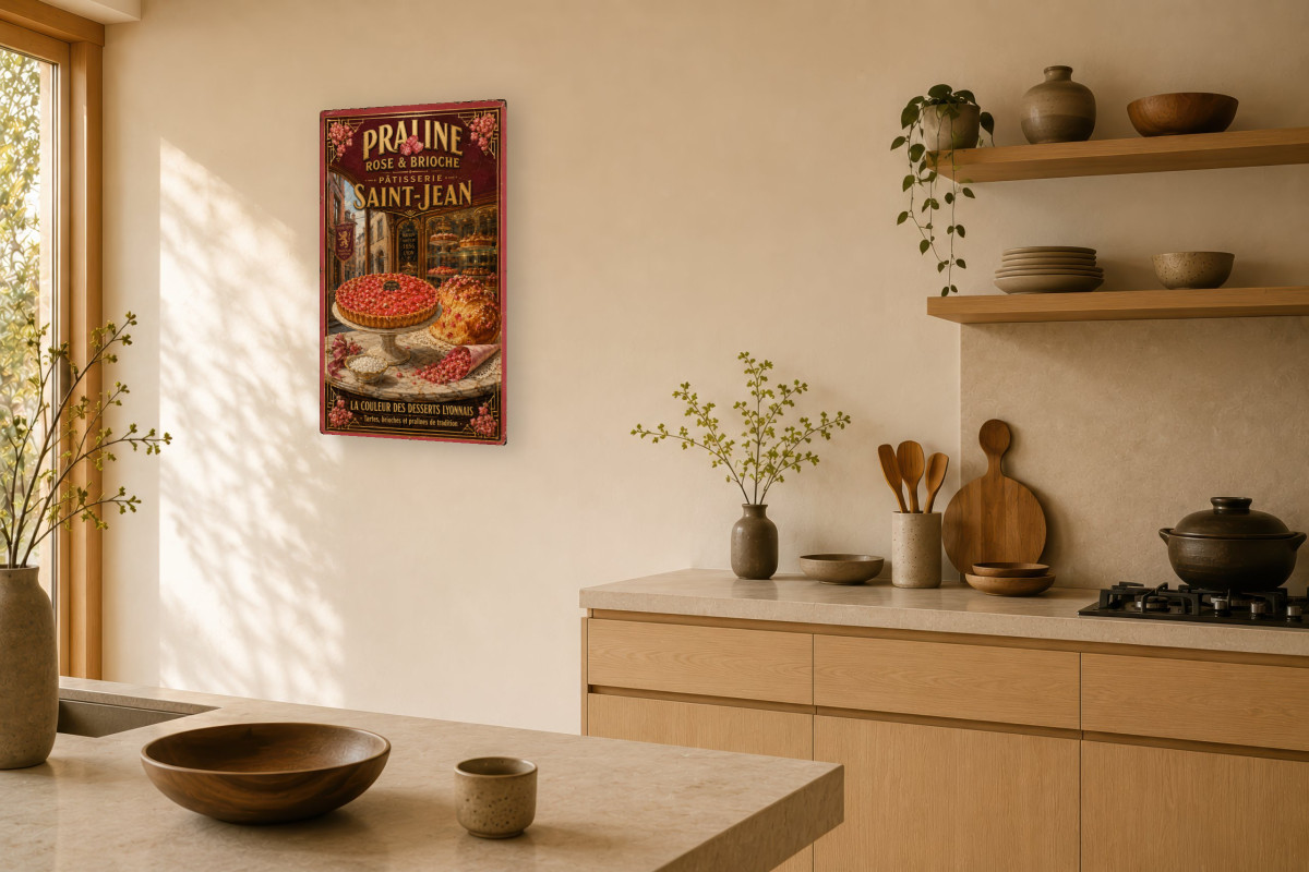 V03-08, Affiche vintage Lyon - Praline Rose & Brioche - Pâtisserie Saint-Jean