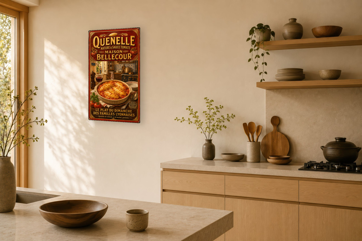 V03-08, Affiche vintage Lyon - Quenelle Nature & Sauce Tomate - Maison Bellecour