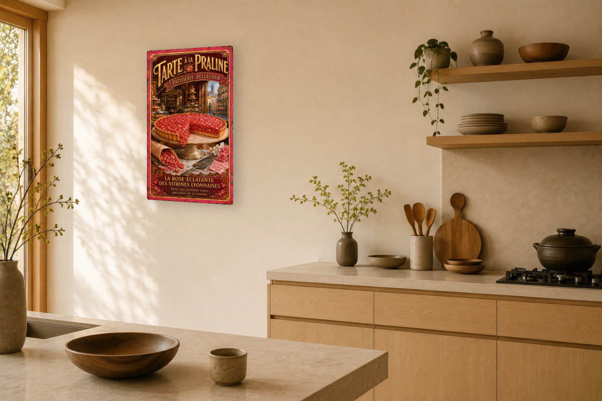 V03-08, Affiche vintage Lyon - Tarte à la Praline - Pâtisserie Bellecour