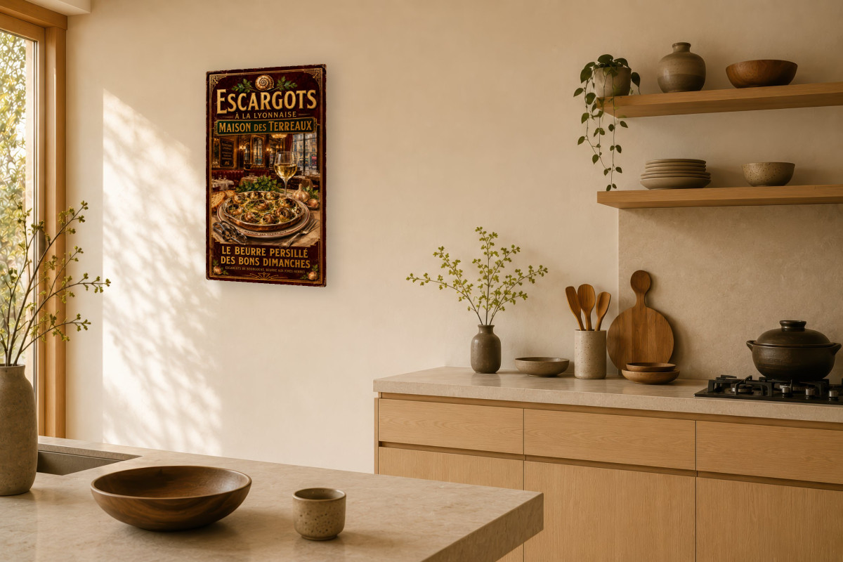 V03-08, Affiche vintage Lyon - Escargots à la Lyonnaise - Maison des Terreaux