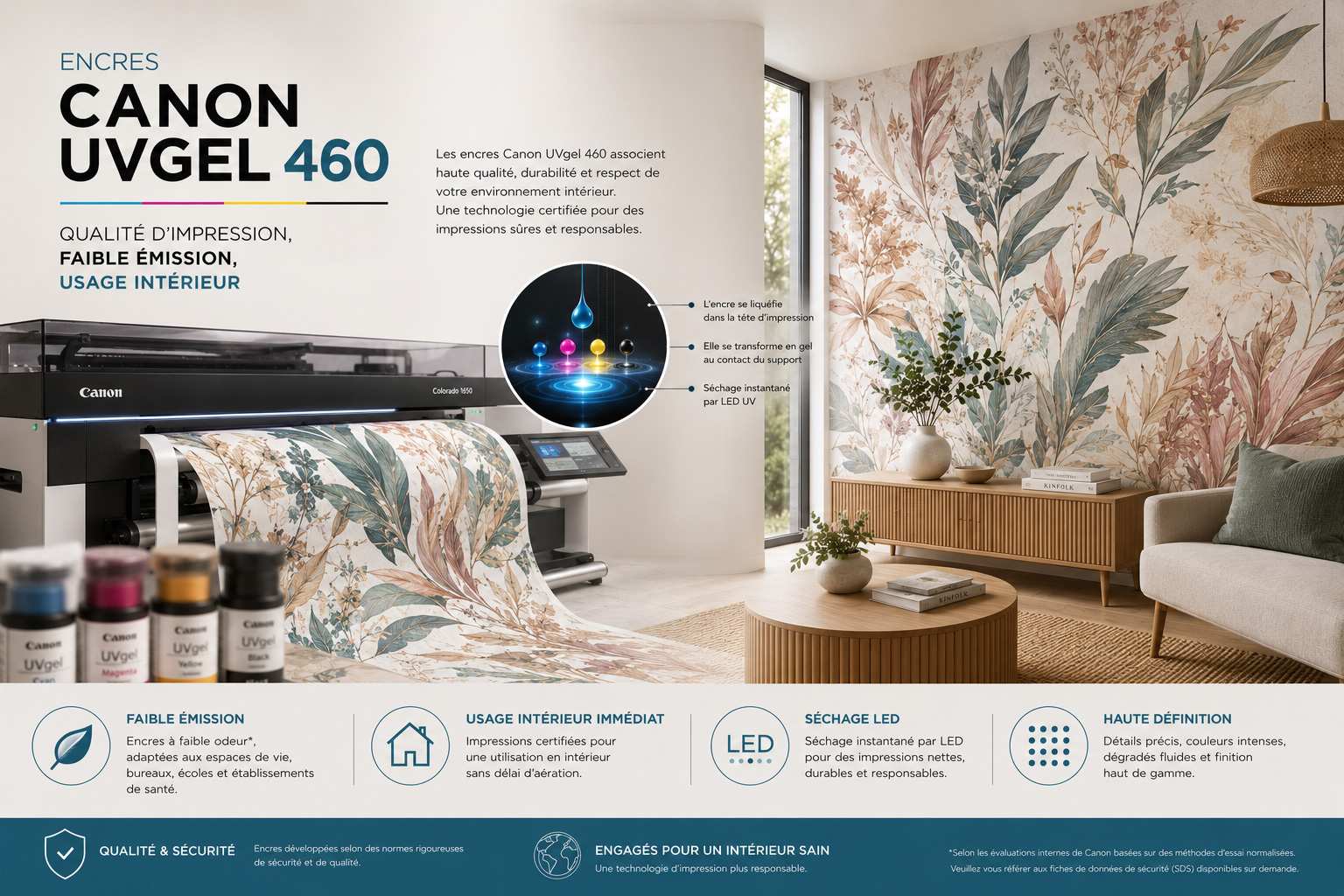 Les encres Canon UVGel 460 — qualit&eacute; d&rsquo;impression, faible &eacute;mission, usage int&eacute;rieur